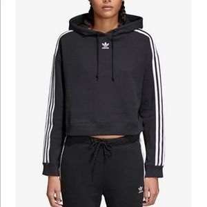 Adidas Cropped Cotton Three-Stripe Hoodie